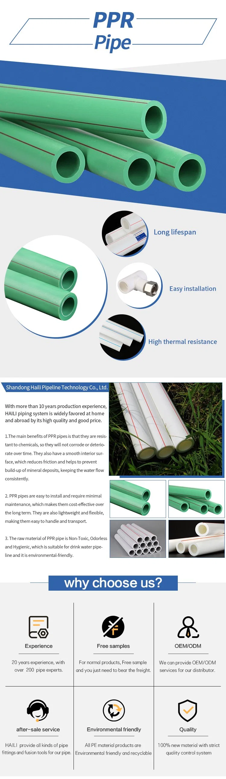 PP-R Pipe Hot Water Supply Pipe PPR Tube Pn20 Factory Wholesale